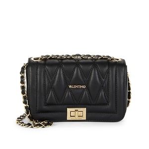 Valentino Beatriz D Leather Shoulder Bag Black
